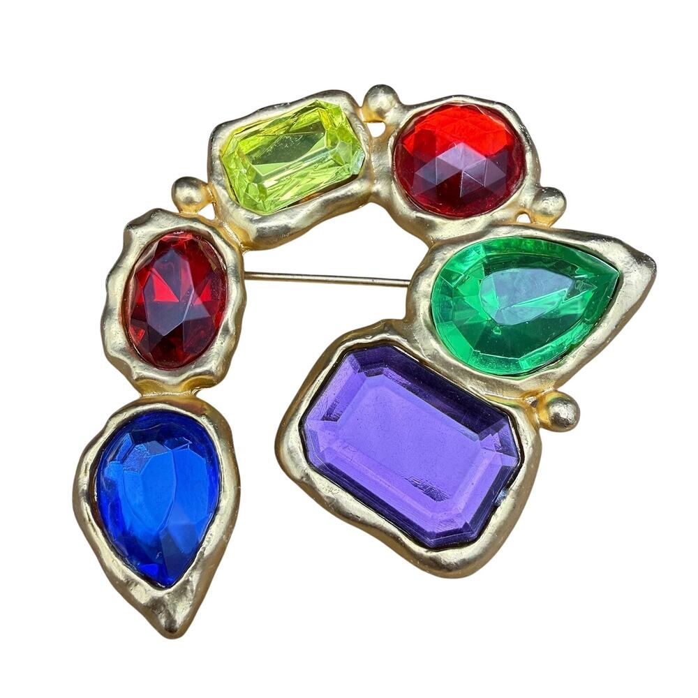 1980's Signed Park Lane Glass Gemstone Brooch